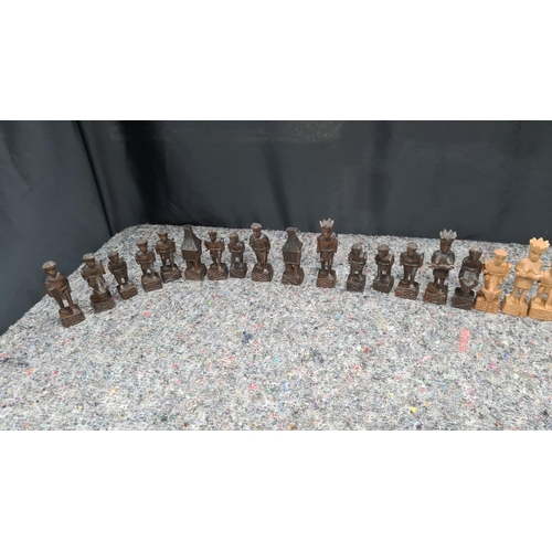 220 - Handcarved Vintage Chess Set