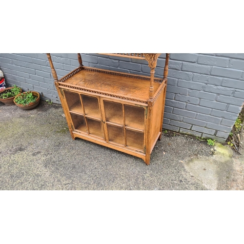 462 - Antique Tiger Oak Display Cabinet 90cm W 103cm T 40cm D