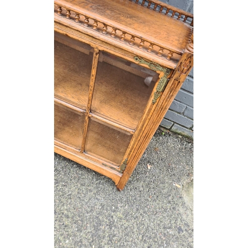 462 - Antique Tiger Oak Display Cabinet 90cm W 103cm T 40cm D