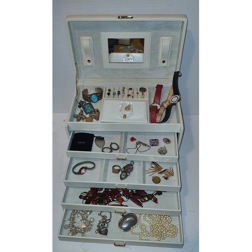 92A - Jewellery case containing a qty of unsorted house clearance Jewellery including Watches, Rings, Earr... 