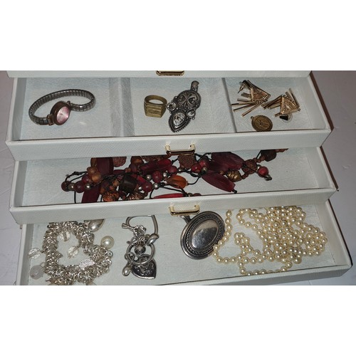 92A - Jewellery case containing a qty of unsorted house clearance Jewellery including Watches, Rings, Earr... 