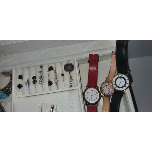 92A - Jewellery case containing a qty of unsorted house clearance Jewellery including Watches, Rings, Earr... 