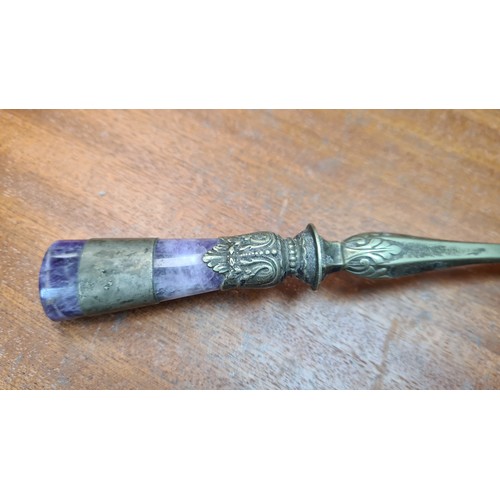 362 - Amethyst Handled White Metal Spoon