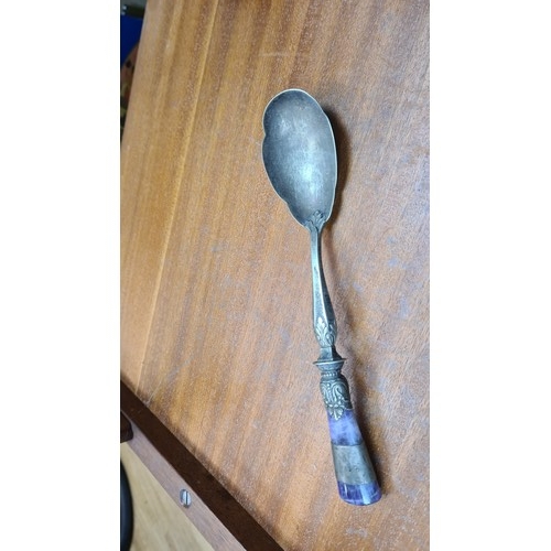 362 - Amethyst Handled White Metal Spoon