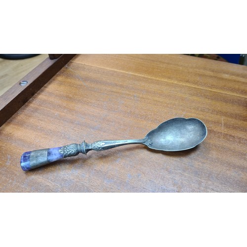 362 - Amethyst Handled White Metal Spoon