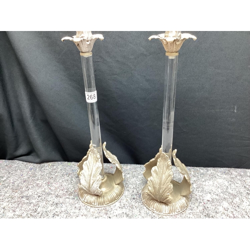 268 - Pair of Italian Glass/Silver Plate Candlesticks (45cm)