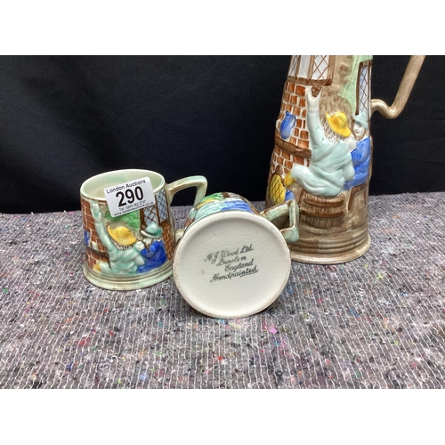 290 - HJ Wood Novelty Ceramic Jug with 2 Matching Mug