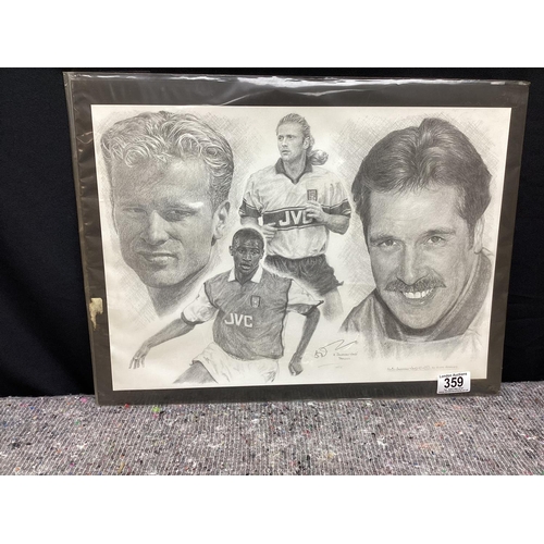 359 - Original Drawing by Jonathan Wood of Arsenal Players Signed