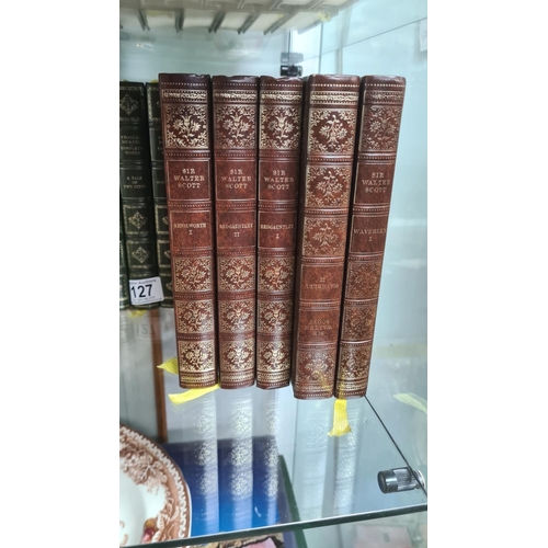 126 - 5 Volumes of Sir Walter Scott Novels-Leather Bound