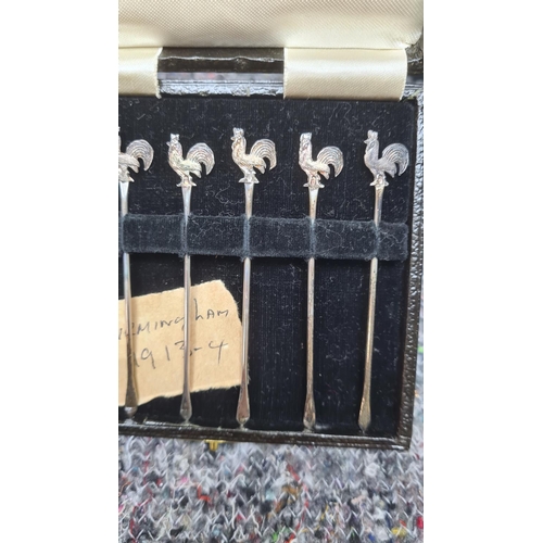 133 - Cased Set of 6 Hallmarked Silver Cocktail Sticks-Birmingham 1913