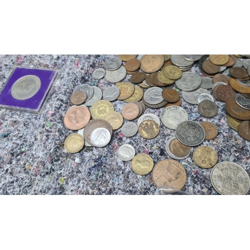 142 - Tin of Assorted Coins-Victorian Onwards to include Silver Examples