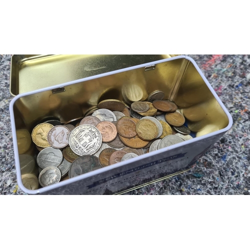 142 - Tin of Assorted Coins-Victorian Onwards to include Silver Examples