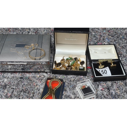 150 - Aristocrat Gents Cigarette Box Containing Cufflinks etc Plus 2 other boxes with cufflinks, tie clips... 