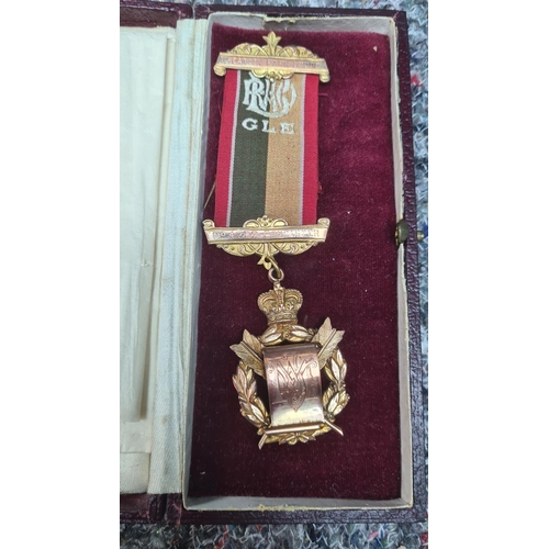 93 - RAOB Masonic 9ct Gold Medal-1930s-Presented to JW Miers-Doncaster (Gross Weight-24g) in Original Cas... 