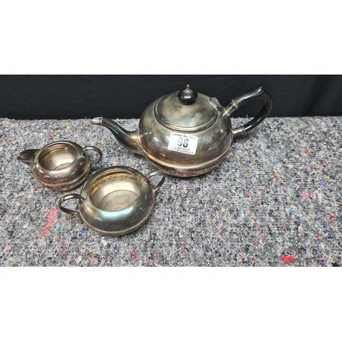 98 - Silver Plated Teapot with accompanying Milk & Sugar