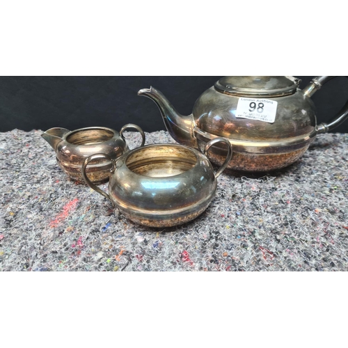 98 - Silver Plated Teapot with accompanying Milk & Sugar