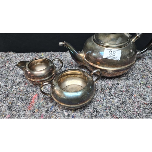 98 - Silver Plated Teapot with accompanying Milk & Sugar