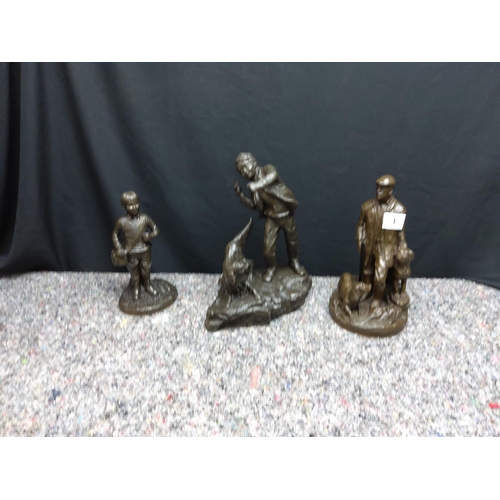 1 - Group of 3 Genesis Fine Arts Bronze Effect Irish Figurines