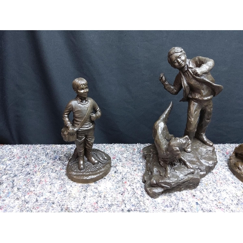 1 - Group of 3 Genesis Fine Arts Bronze Effect Irish Figurines