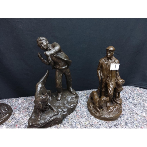 1 - Group of 3 Genesis Fine Arts Bronze Effect Irish Figurines