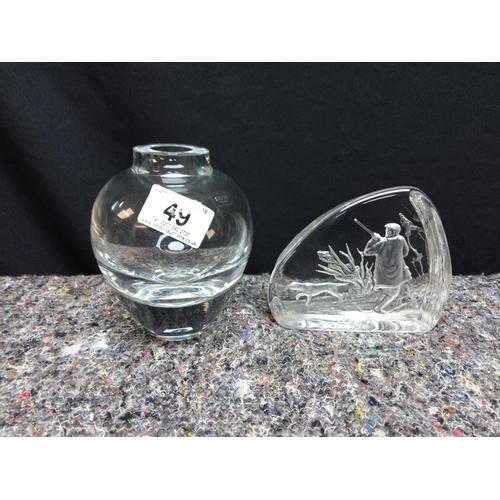 49 - Krosno Crystal Vase and a Hunt Scene Paperweight