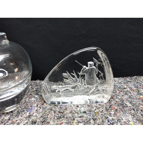 49 - Krosno Crystal Vase and a Hunt Scene Paperweight