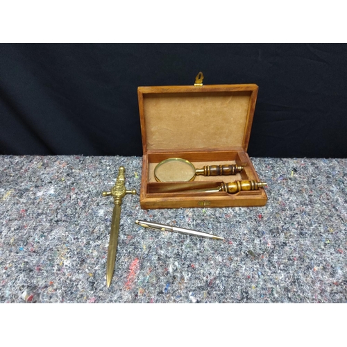 51 - Boxed Magnifying Glass/Letter Opener Set with other Assorted Bits