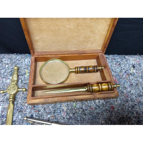 51 - Boxed Magnifying Glass/Letter Opener Set with other Assorted Bits