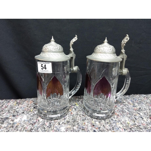 54 - Pair of Very Good Quality Crystal Lidded Steins