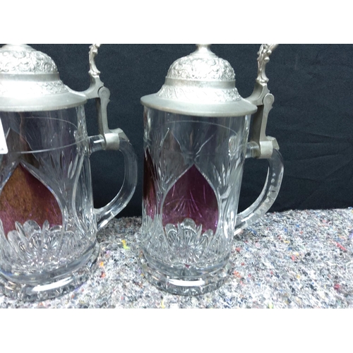 54 - Pair of Very Good Quality Crystal Lidded Steins