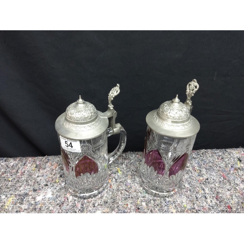 54 - Pair of Very Good Quality Crystal Lidded Steins