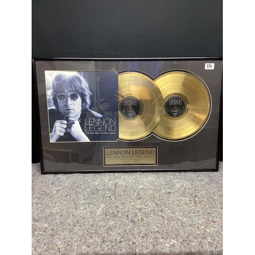 576 - John Lennon-Legend-Ltd Edition Gold Plate Record Disc Framed