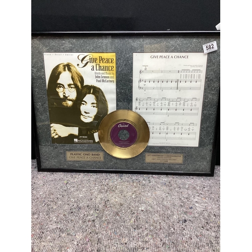 582 - John Lennon/Yoko Ono Give Peace a Chance Limited Edition Framed Gold Plated Record