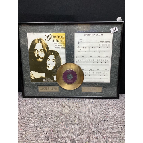 582 - John Lennon/Yoko Ono Give Peace a Chance Limited Edition Framed Gold Plated Record