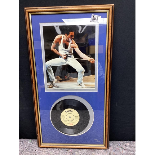 583 - Framed Ltd Edition Queen-Flash Record Disc with Photo of Freddie Mercury