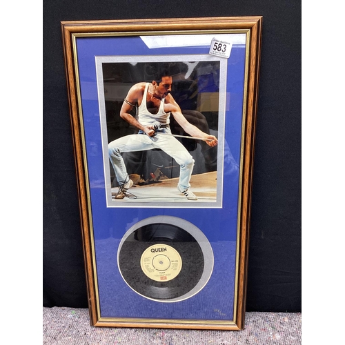 583 - Framed Ltd Edition Queen-Flash Record Disc with Photo of Freddie Mercury