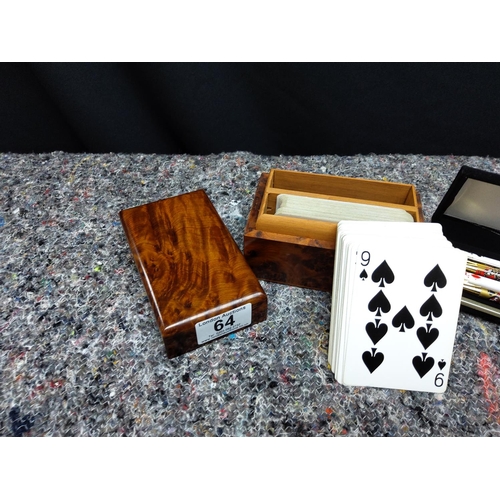 64 - Poker Themed Pen Set and a Wooden Boxed Deck of Playing Cards