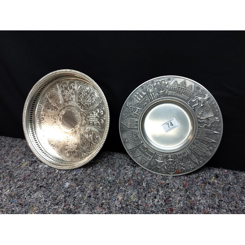 74 - German ASN Pewter Plate and a Silver Plated Tray