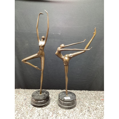 184 - Pair of Modernist Bronze Ballerinas on Marble Bases Approx 26