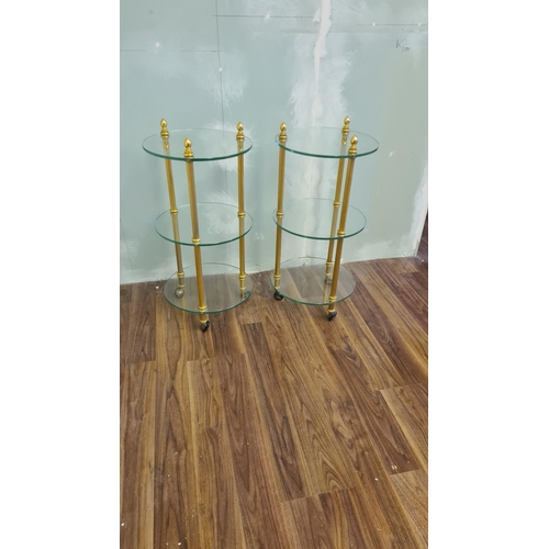 3 - Pair of Mid Century Maison Bagues Brass and Glass Cocktail Trolleys (64cm Tall)