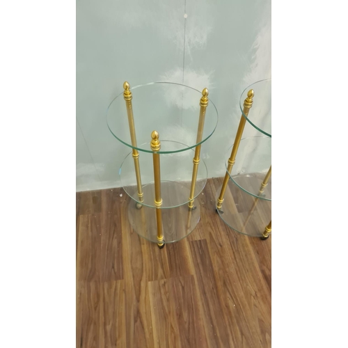 3 - Pair of Mid Century Maison Bagues Brass and Glass Cocktail Trolleys (64cm Tall)