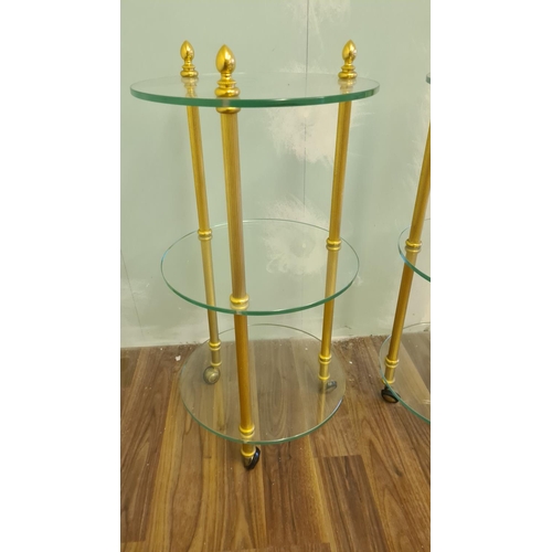 3 - Pair of Mid Century Maison Bagues Brass and Glass Cocktail Trolleys (64cm Tall)