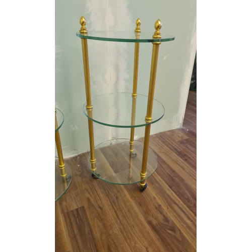 3 - Pair of Mid Century Maison Bagues Brass and Glass Cocktail Trolleys (64cm Tall)