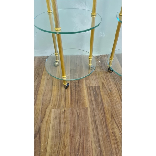 3 - Pair of Mid Century Maison Bagues Brass and Glass Cocktail Trolleys (64cm Tall)