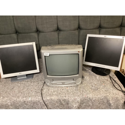 931 - Retro TV/VCR Combi and 2 Computer Monitors