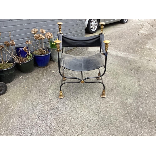 940 - Wrought Iron/Leather Directors Chair