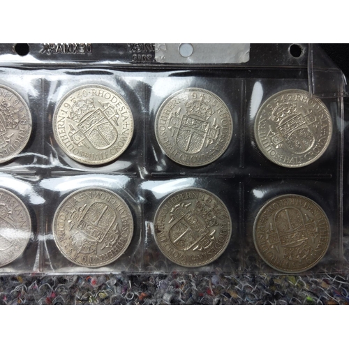 242 - Lot of 10 Southern Rhodesian Half Crown Coins- (1932x2, 1935, 1936, 1937, 1938, 1940x2, 1942, 1944. ... 