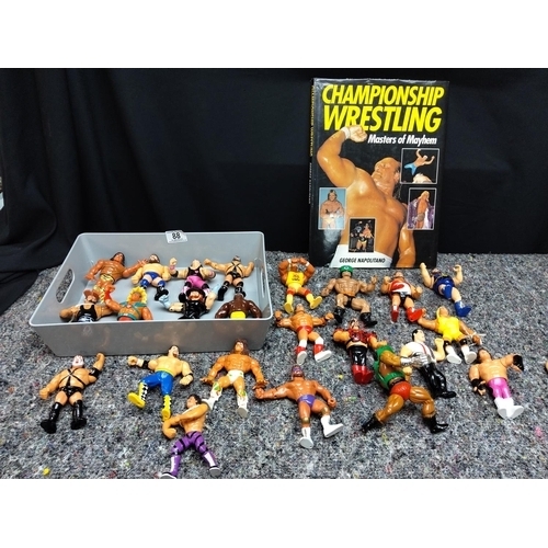 88 - Championship Wrestling-Masters of Mayhem Book plus a good Collection of 1990s Vintage Wrestling Figu... 