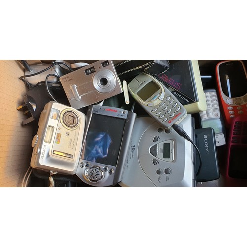 12 - Box of various vintage electricals Inc Walkman, CD player, Mobile phones, Cameras etc