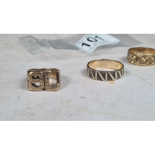 101 - Lot of 3 Hallmarked 9ct Gold Rings 15.8g